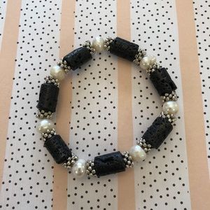 LAVA STONE, SEED PEARL, SILVER BEAD BRACELET